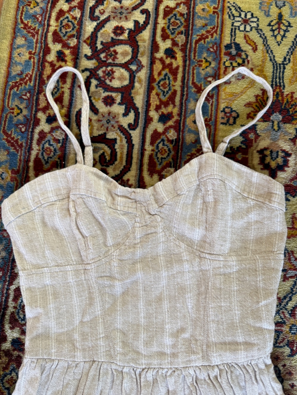 YFB Young Fabulous & Broke Linen Blend Maxi Dress S Oatmeal Coastal Boho Tiered - Picture 5 of 5